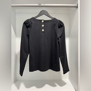 J Crew Puff-sleeve gold button-back top in black size XS NEW with Tags